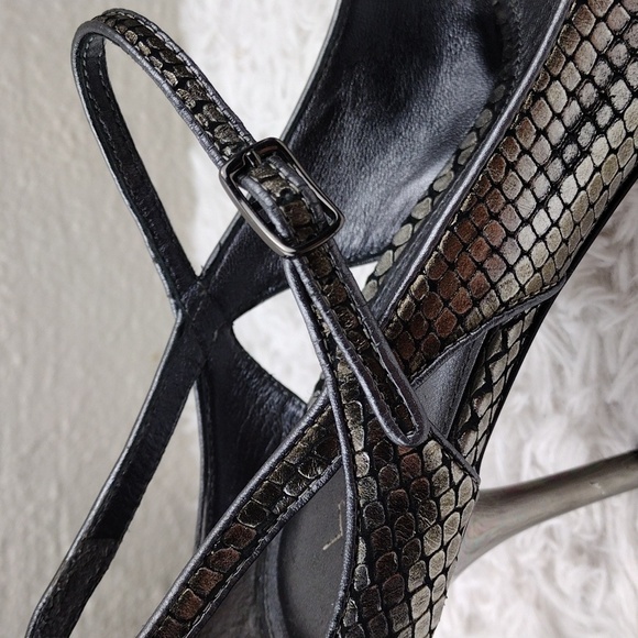 Via Spiga Gray Metallic Snake Embossed Leather Pointed-Toe Skinny Heel Shoe - Picture 15 of 16